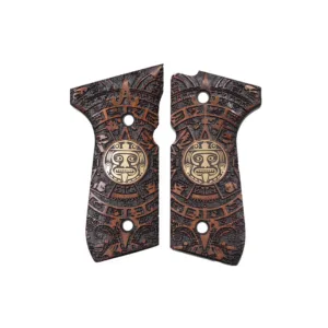 Beretta 92 Fs Sarı Metal Logo Ahşap Tabanca Kabzesi
