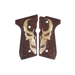 Beretta 92 Fs Sarı Metal Logo Ahşap Tabanca Kabzesi